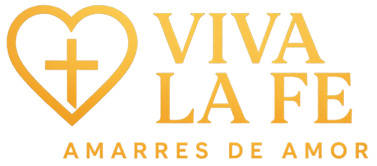 Logo espiritual de Viva la Fe Amarres de Amor en tonos rojizos y dorados